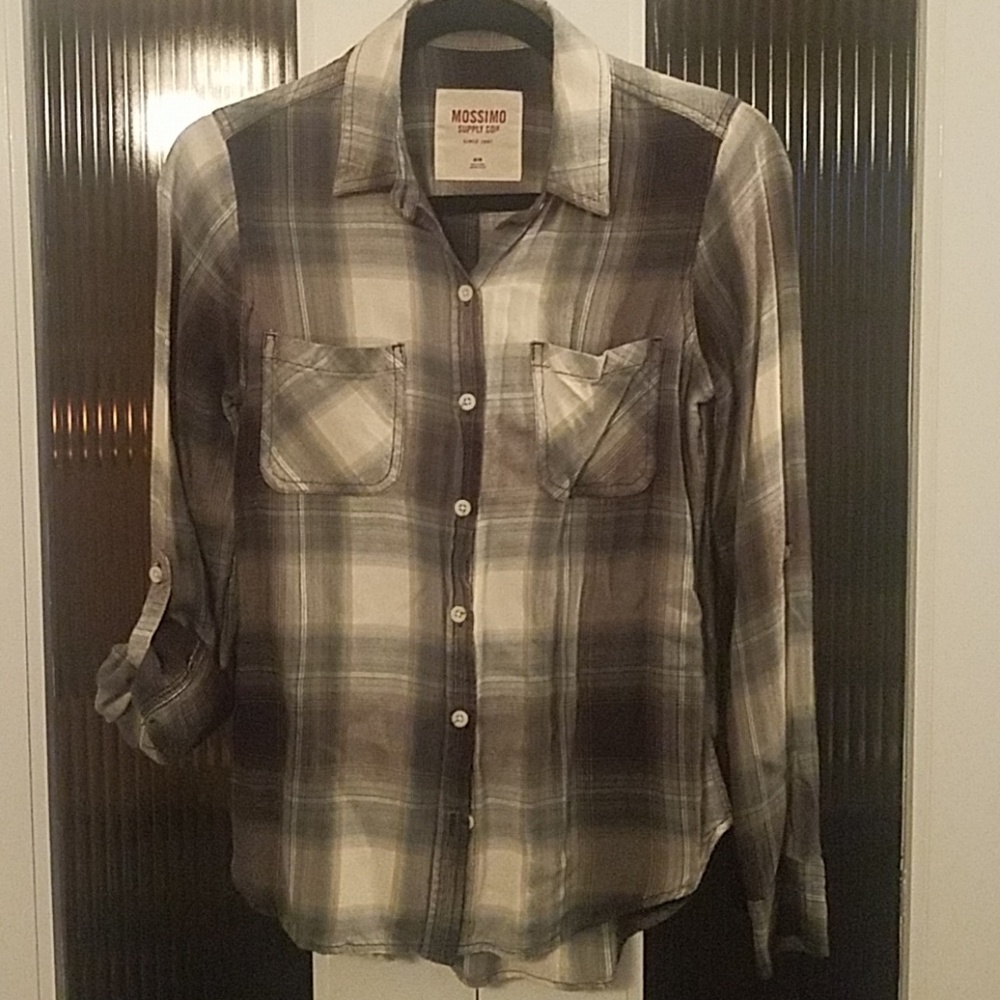 Plaid button up with roll up sleeve option